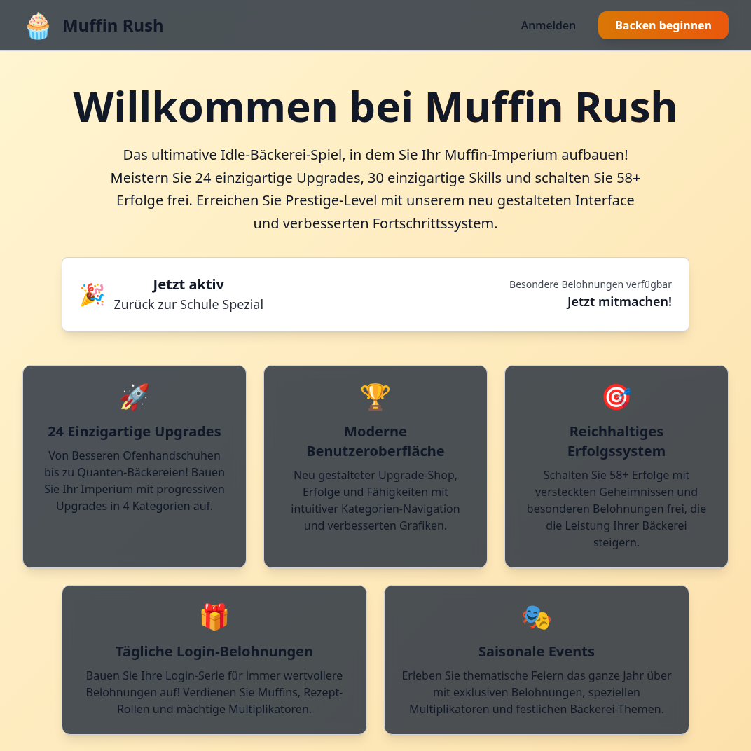 Muffin Rush idle bakery game screenshot - React-based web game with TypeScript and Vite