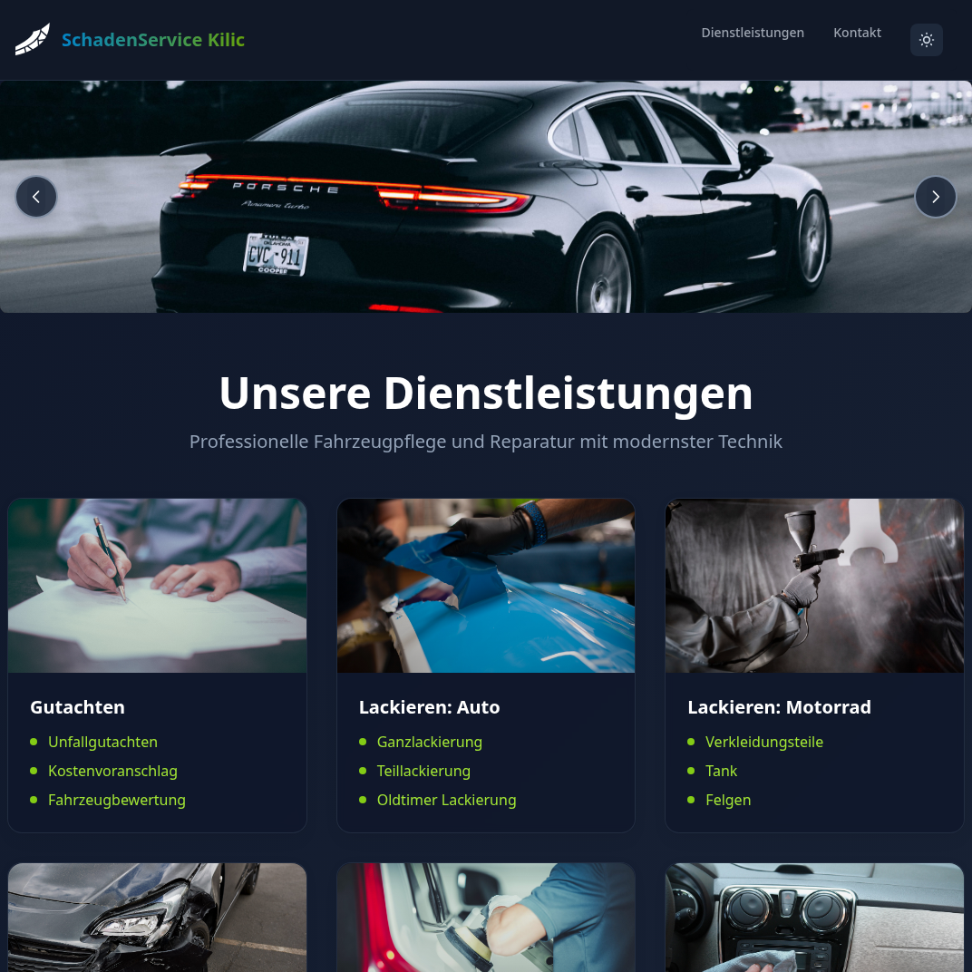 Schadenservice Kilic website screenshot - Professional automotive repair service website built with Vue.js and modern CSS